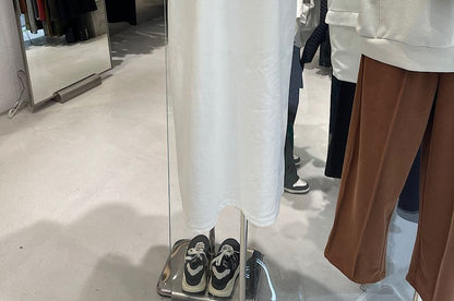 Short-Sleeve Crew Neck Plain Midi T-Shirt Dress