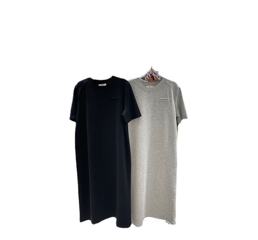 Short-Sleeve Crew Neck Plain Midi T-Shirt Dress