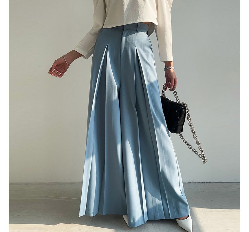 High Rise Plain Wide Leg Dress Pants