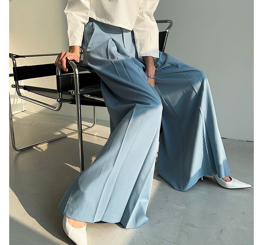 High Rise Plain Wide Leg Dress Pants