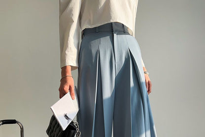 High Rise Plain Wide Leg Dress Pants