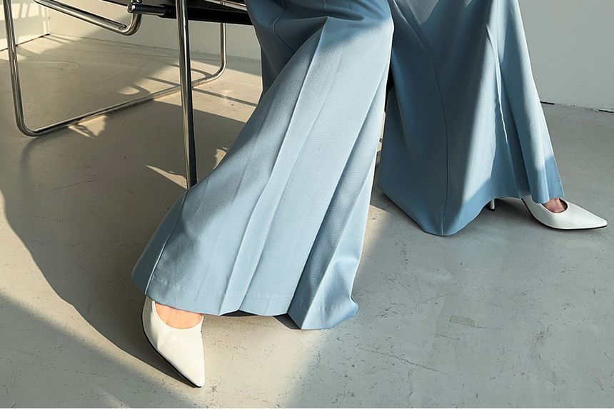 High Rise Plain Wide Leg Dress Pants