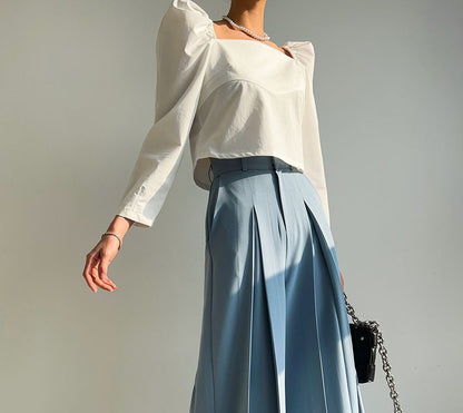 High Rise Plain Wide Leg Dress Pants