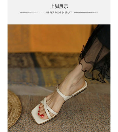Low-Heel Square Toe Sandals