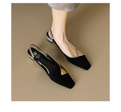 Low-Heel Square Toe Slingback Sandals