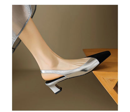 Low-Heel Square Toe Slingback Sandals