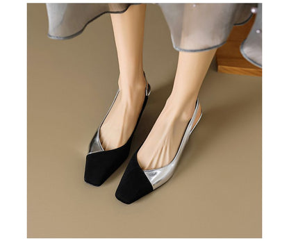 Low-Heel Square Toe Slingback Sandals