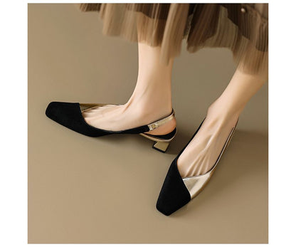 Low-Heel Square Toe Slingback Sandals