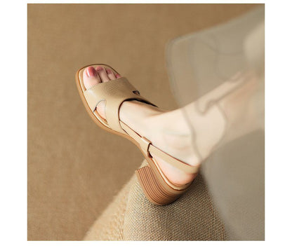 Block-Heel Square Toe Slingback Sandals