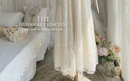 Maxi-A-Linien-Kleid aus Spitze mit 3/4-Ärmeln, V-Ausschnitt, Bindegürtel in der Taille