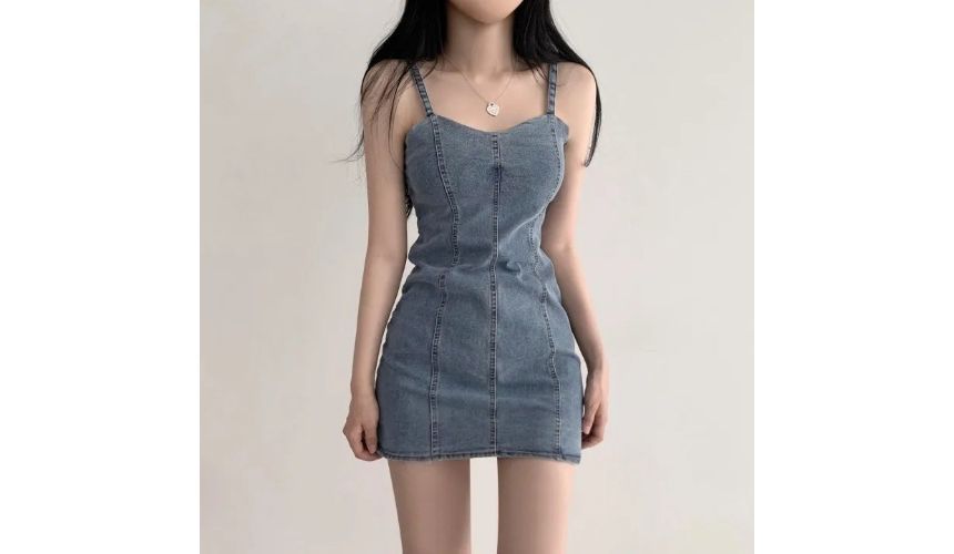 Spaghetti Strap Plain Denim Mini Bodycon Dress