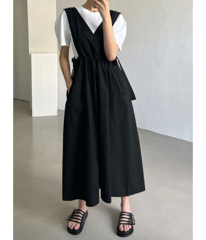 V-Neck Plain Midi A-Line Jumper Dress