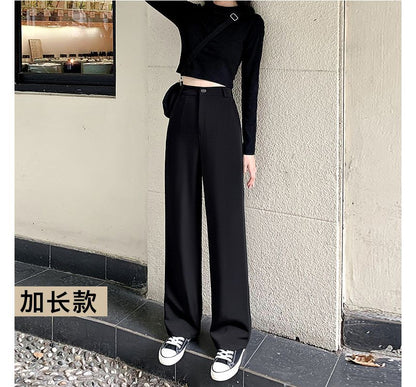 High Rise Plain Loose Fit Leg Slacks (Various Designs)