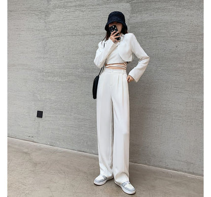 High Rise Plain Wide Leg Suit Pants