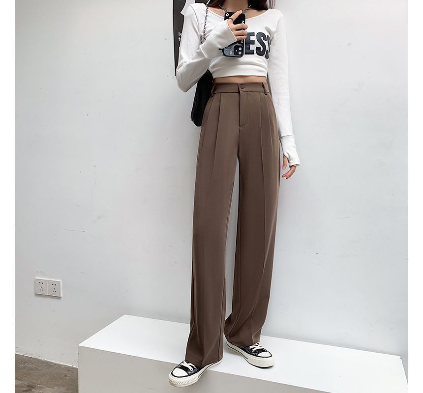 High Rise Plain Wide Leg Suit Pants