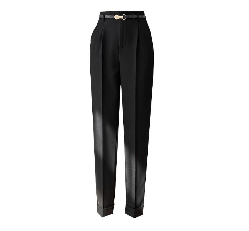 High Rise Plain Cropped Tapered Slacks