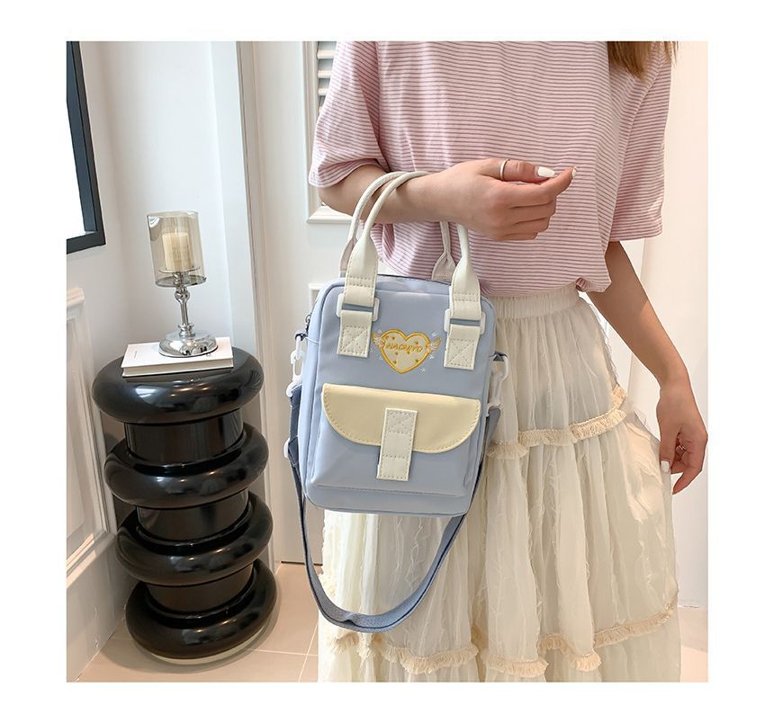 Heart Embroidered PVC Panel Crossbody Bag