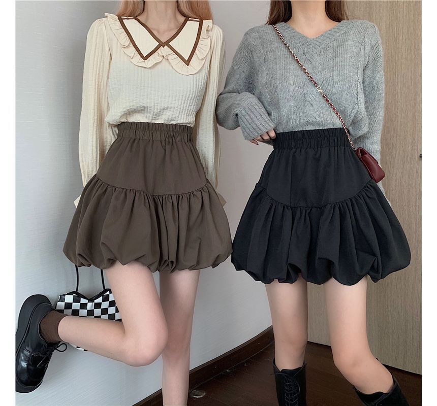 High-Waist Plain Bubble Skirt