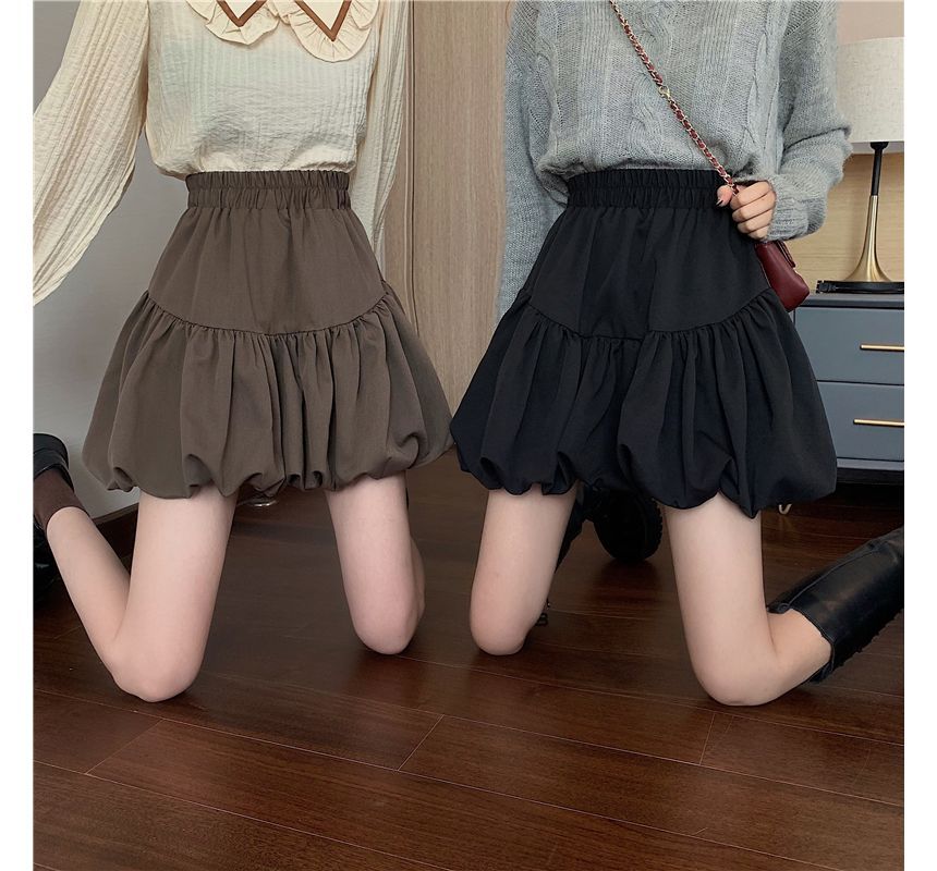 High-Waist Plain Bubble Skirt