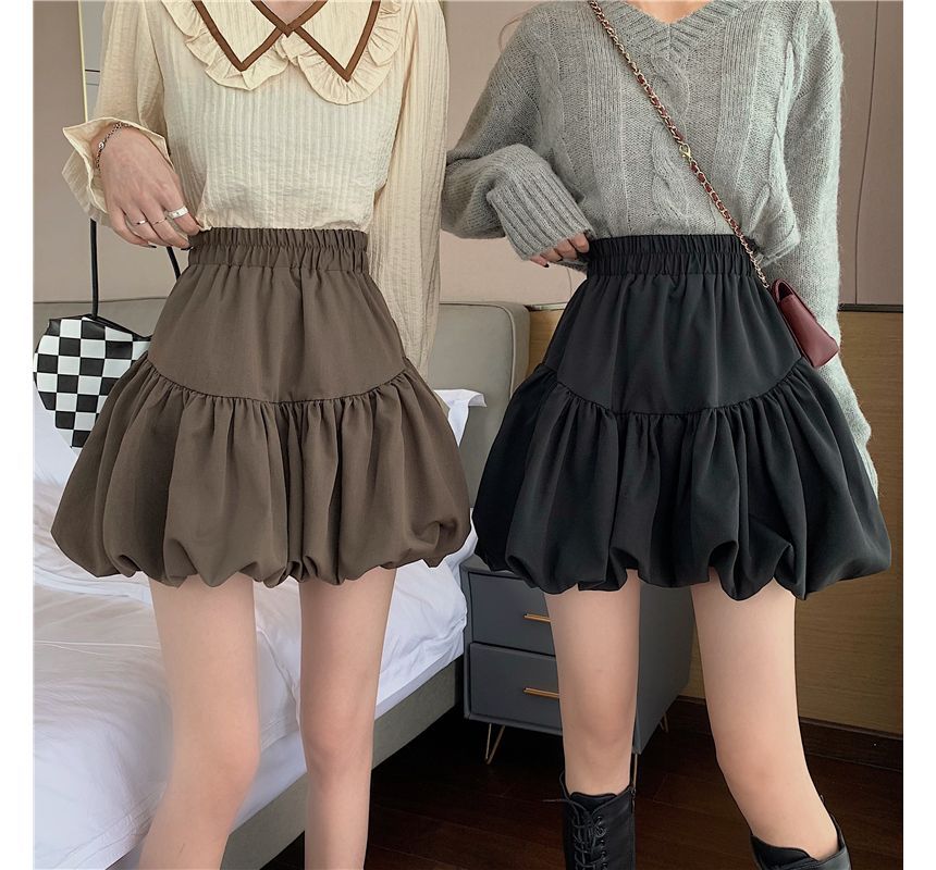 High-Waist Plain Bubble Skirt