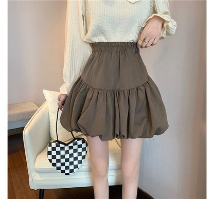 High-Waist Plain Bubble Skirt