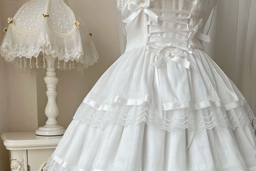 Sleeveless U-Neck Plain Tiered A-Line Lolita Dress