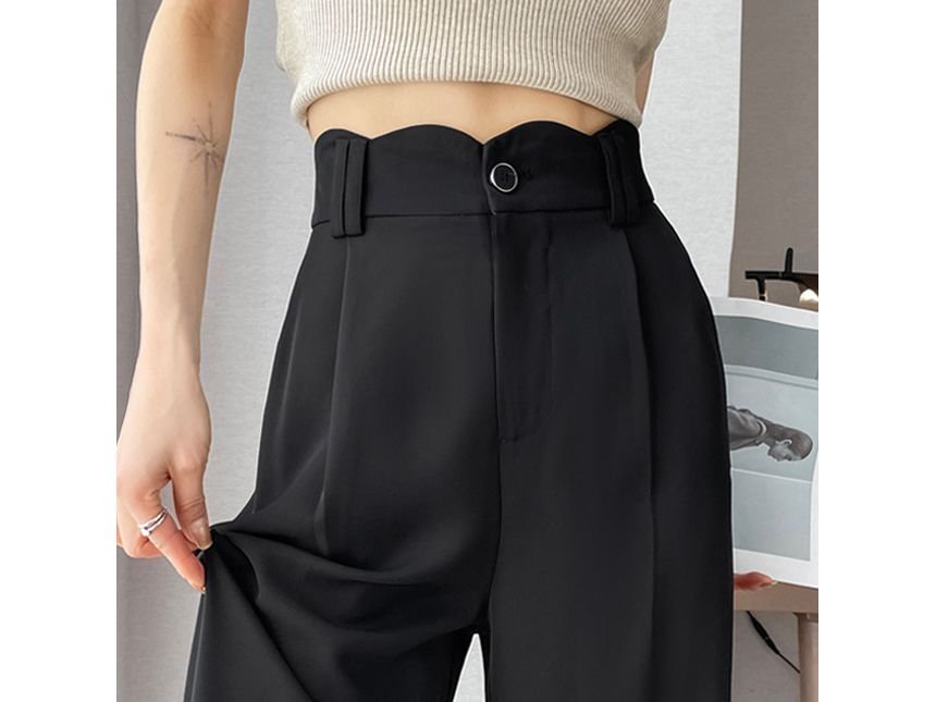 High Rise Plain Scallop Edge Wide Leg Pants