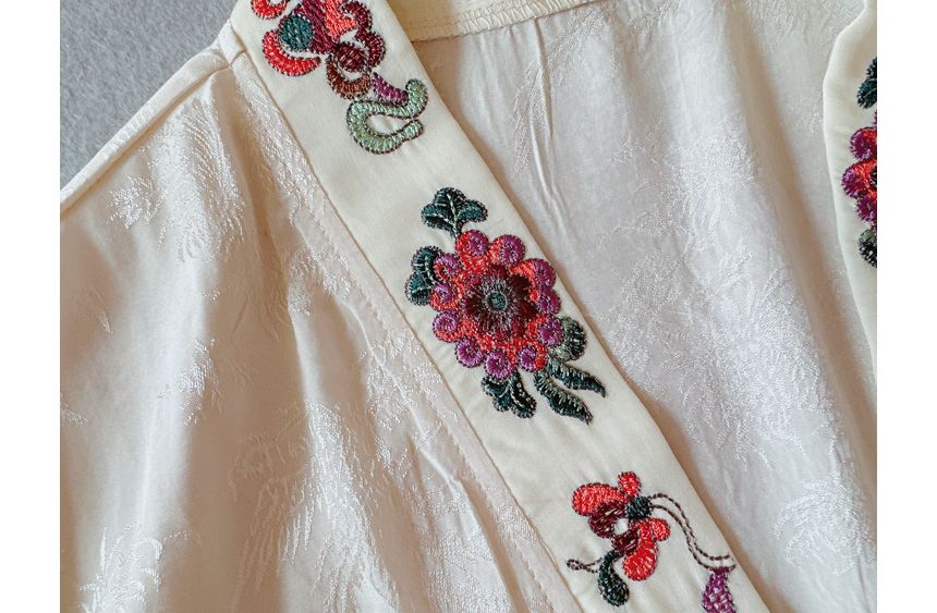 Flower Embroidered Open Front Jacket