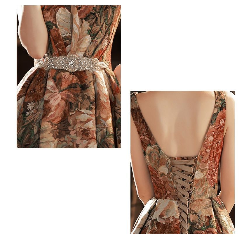 Sleeveless Floral A-Line Evening Gown