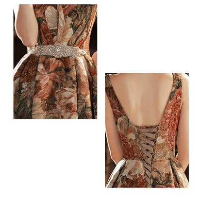 Sleeveless Floral A-Line Evening Gown
