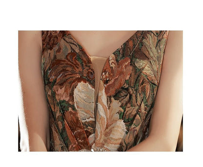 Sleeveless Floral A-Line Evening Gown