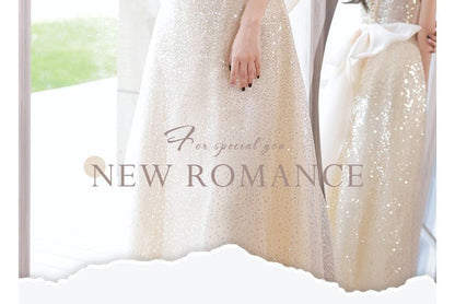 A-Line Shoulder Gown Off Glitter Evening