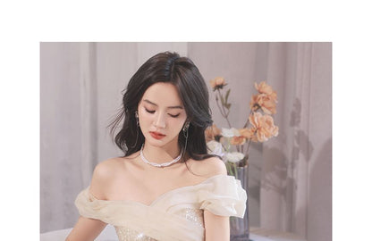 A-Line Shoulder Gown Off Glitter Evening
