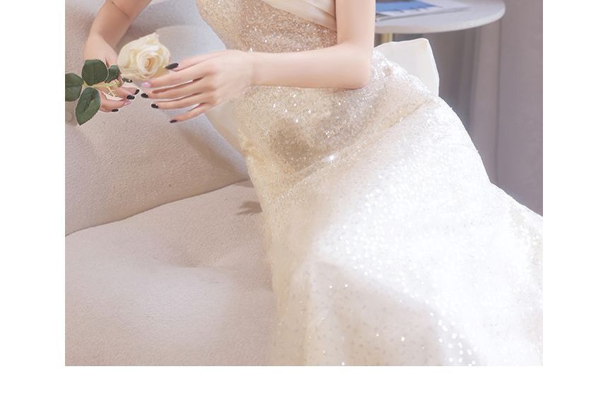 A-Line Shoulder Gown Off Glitter Evening