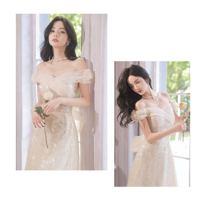 A-Line Shoulder Gown Off Glitter Evening