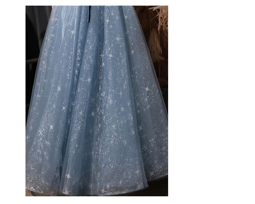 Evening A-Line Gown Glitter Scoop Neck