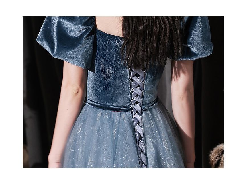 Evening A-Line Gown Glitter Scoop Neck