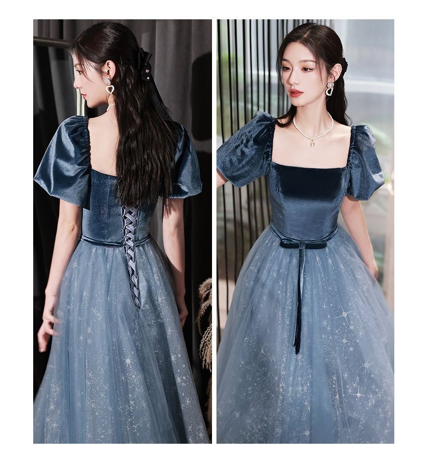 Evening A-Line Gown Glitter Scoop Neck