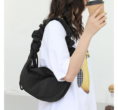 Plain Drawstring Nylon Hobo Bag