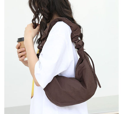 Plain Drawstring Nylon Hobo Bag