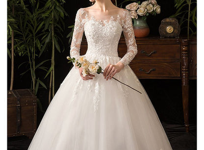 Long-Sleeve Boat Neck Wedding Ball Gown (Various Designs)