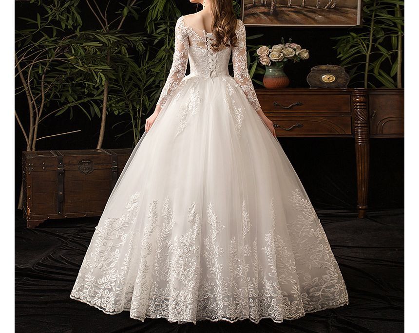 Long-Sleeve Boat Neck Wedding Ball Gown (Various Designs)