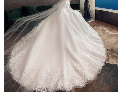 Long-Sleeve Boat Neck Wedding Ball Gown (Various Designs)