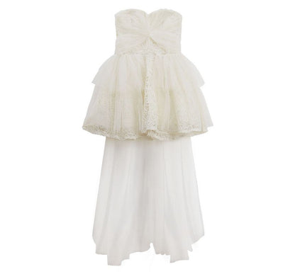 Plain Ruched High-Low Panel Mesh Mini A-Line Tube Cocktail Dress