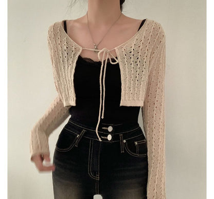 Long-Sleeve Perforated Shrug