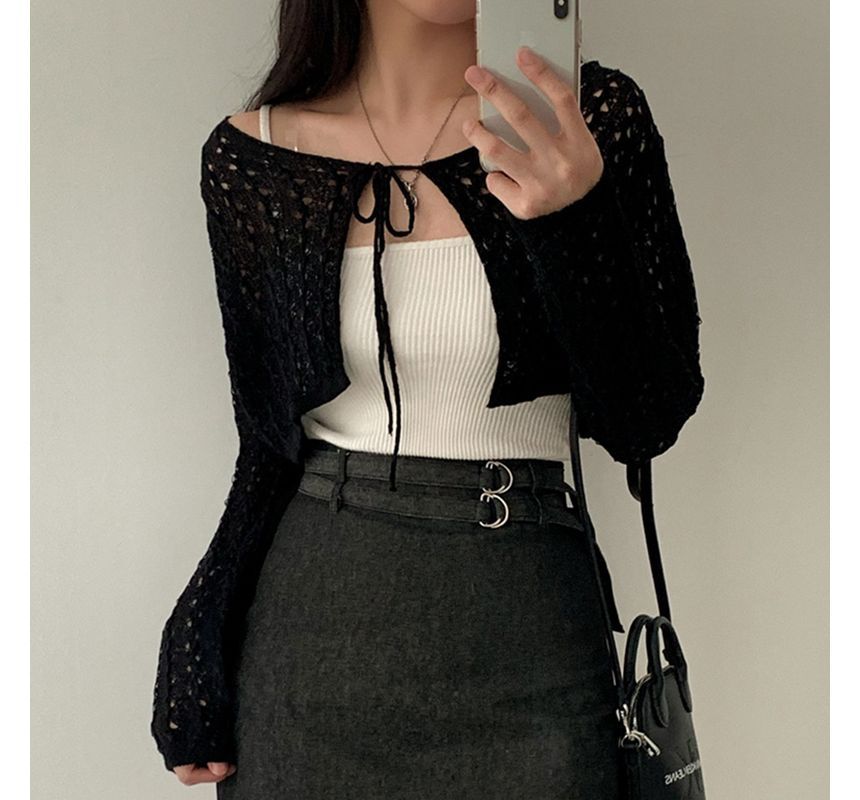 Long-Sleeve Perforated Shrug