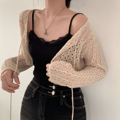 Long-Sleeve Perforated Shrug