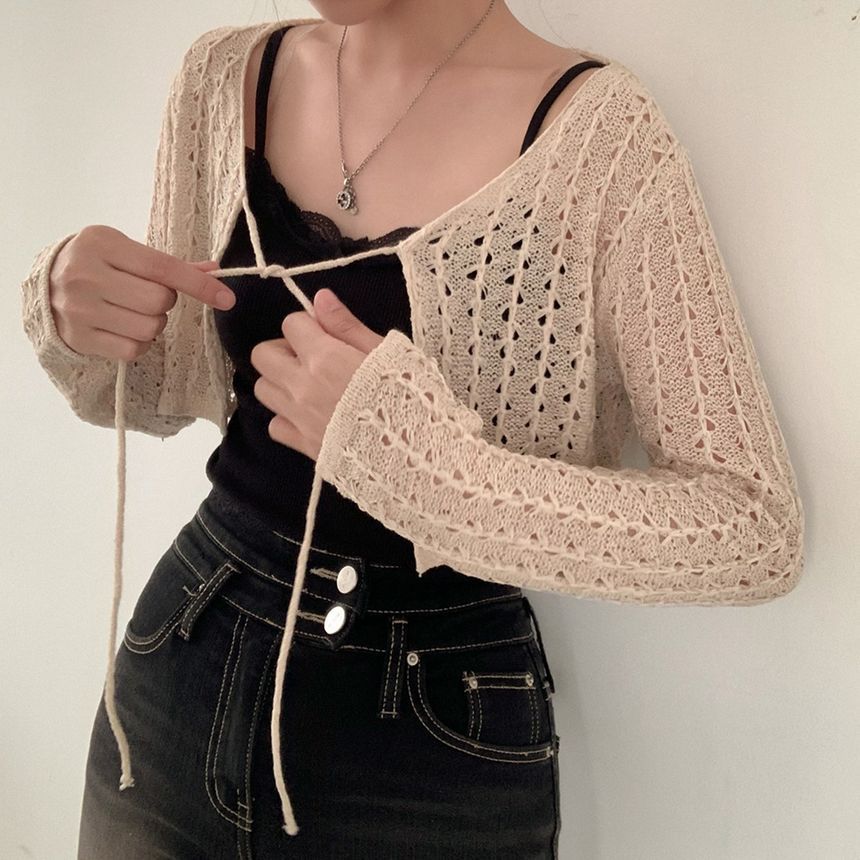 Long-Sleeve Perforated Shrug