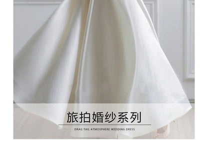 Puff-Sleeve Square Neck Plain A-Line Wedding Gown