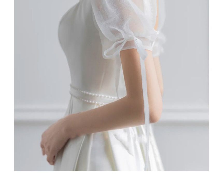 Puff-Sleeve Square Neck Plain A-Line Wedding Gown